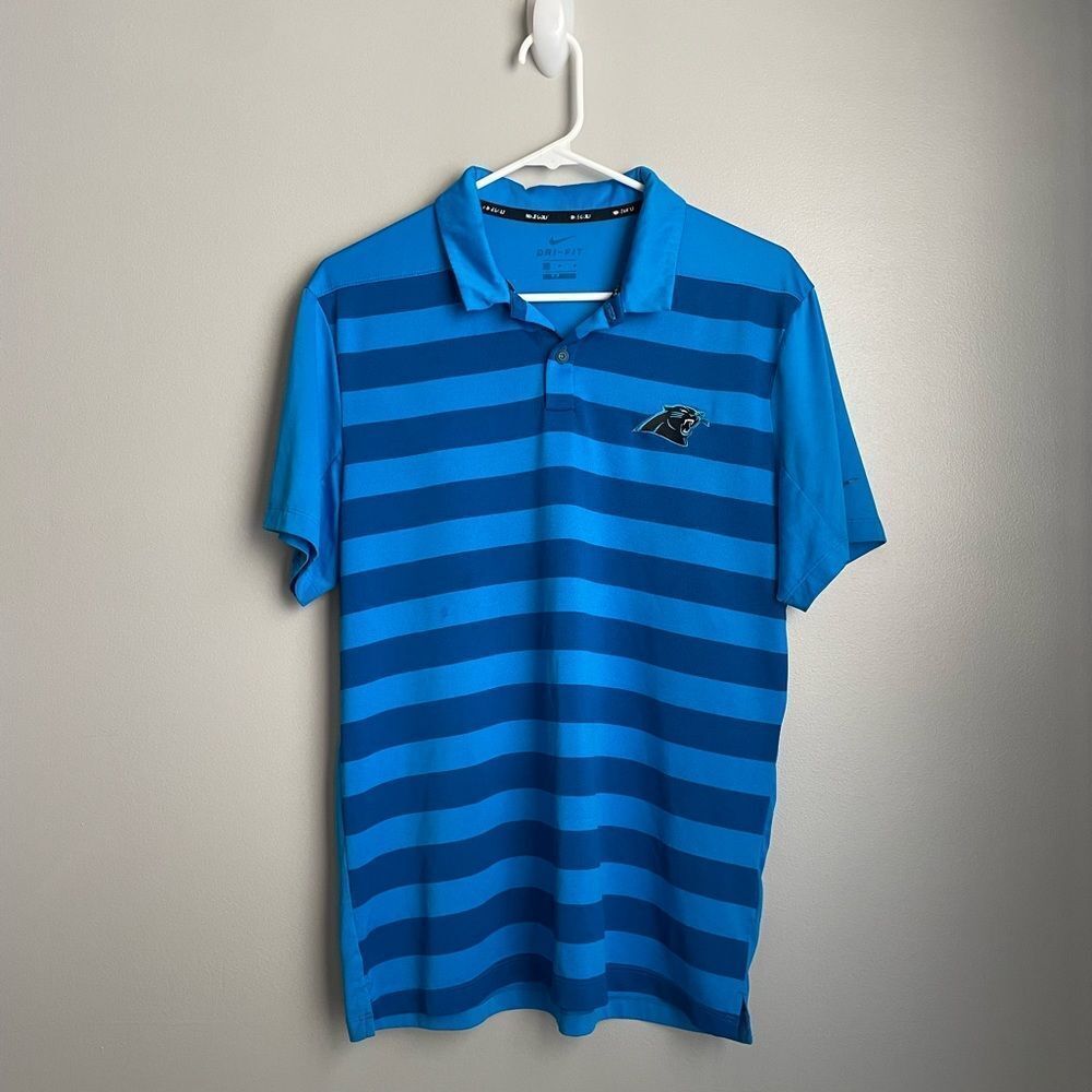 Nike Carolina Panthers Blue Striped Polo Size Men's Medium